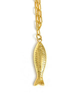 Fish - Beach Town - Small Paper Clip Chain Necklace - 18k Gold Plated 18 Inches - Lisi Lerch