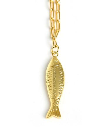 Fish - Beach Town - Small Paper Clip Chain Necklace - 18k Gold Plated 18 Inches - Lisi Lerch