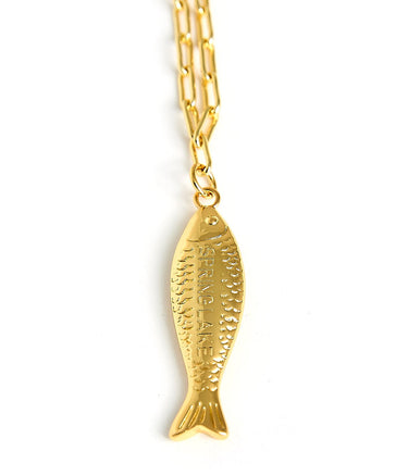 Fish - Beach Town - Small Paper Clip Chain Necklace - 18k Gold Plated 18 Inches - Lisi Lerch