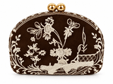 Garden Party-Brown Combo- Embroidered Clutch - Lisi Lerch