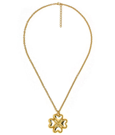 Puffy Shamrock Necklace with gold chain - 18k Plated Necklace