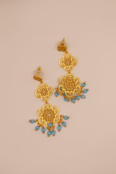 Gold Filigree Chandelier with Turquoise Earrings-Sample Sale- Final Sale - Lisi Lerch