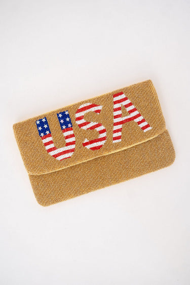 Gold USA Beaded Clutch - Lisi Lerch