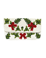 Holly and Red Bow Beaded Clutch - Sample Sale- Final Sale - Lisi Lerch