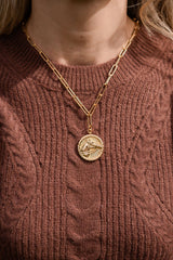 Horsehead Disc Charm Necklace - Paperclip Chain - 18k Gold Plated - Lisi Lerch