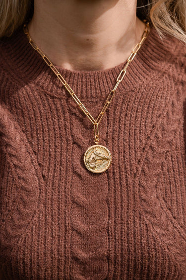 Horsehead Disc Charm Necklace - Paperclip Chain - 18k Gold Plated - Lisi Lerch