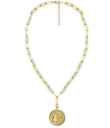 Horsehead Disc Charm Necklace - Paperclip Chain - 18k Gold Plated - Lisi Lerch