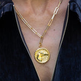 Horsehead Disc Charm Necklace - Paperclip Chain - 18k Gold Plated - Lisi Lerch