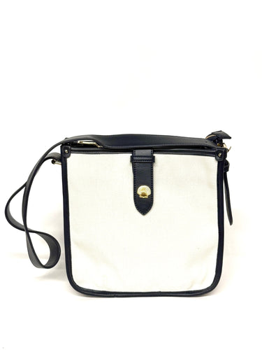 Ivory Canvas and Black Crossbody Bag with Scallop Shell- Sample Sale- Final Sale - Lisi Lerch
