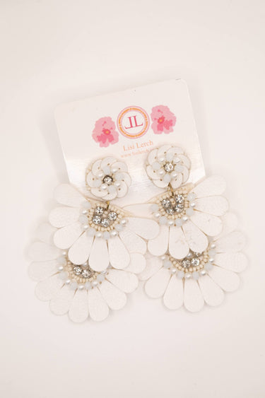 Ivory Pearl & Sequin Floral Drop Earrings -Sample Sale- Final Sale - Lisi Lerch