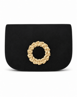 Ivy Black Suede Clutch- Gold Charm - Lisi Lerch