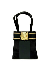 Jackie- Blk/Gold Stripe Flat Bow with Round Medallion- Sample Sale- Final Sale - Lisi Lerch