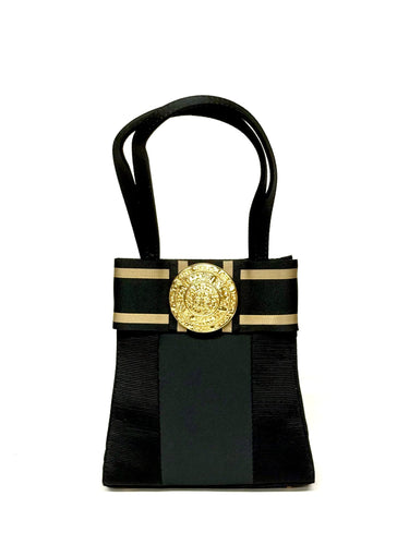 Jackie- Blk/Gold Stripe Flat Bow with Round Medallion- Sample Sale- Final Sale - Lisi Lerch