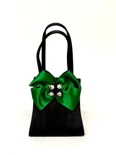 Jackie- Green Satin Bow with RS Burst- Sample Sale- Final Sale - Lisi Lerch