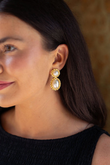 Jackie Pearl & Gold Roped Statement - Earrings - Belle of the Ball - Lisi Lerch