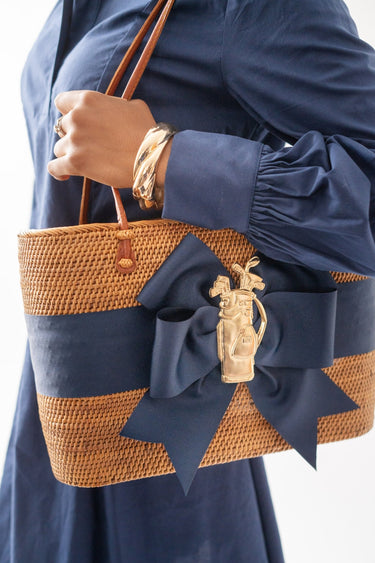 Large Charlotte - Navy Fluffy Bow with Golf Bag - Lisi Lerch