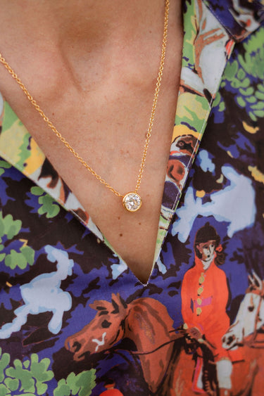 Large Rhinestone Bezel Necklace - 18k Gold Plated - Lisi Lerch