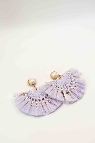 Lavender Raffia Half Moon Fringe Earring-Sample Sale- Final Sale - Lisi Lerch
