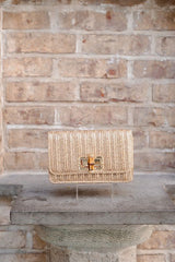 Lilly - Gold Woven Straw Clutch - Bamboo Toggle - Lisi Lerch
