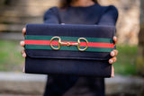 Lisi Lerch Avery Clutch Black - Red and Green Stripe Band with Snaffle