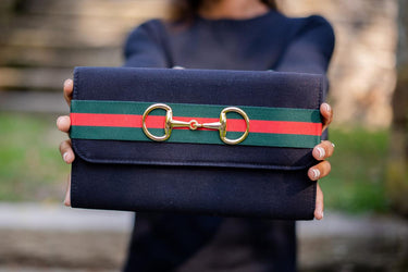 Lisi Lerch Avery Clutch Black - Red and Green Stripe Band with Snaffle