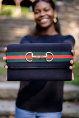 Lisi Lerch Avery Clutch Black - Red and Green Stripe Band with Snaffle