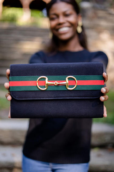Lisi Lerch Avery Clutch Black - Red and Green Stripe Band with Snaffle