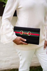 Lisi Lerch Avery Clutch - Green and Red Striped Band with Snaffle