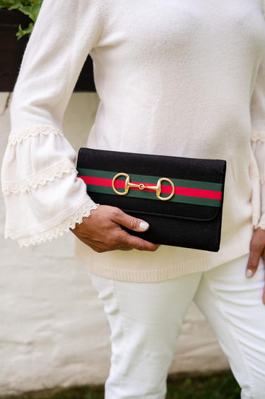 Lisi Lerch Avery Clutch - Green and Red Striped Band with Snaffle