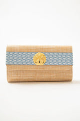 Lisi Lerch Avery Straw Clutch - Blue Ocean Band with Sanddollar
