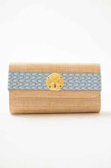 Avery Straw Clutch - Blue Ocean Band with Sanddollar