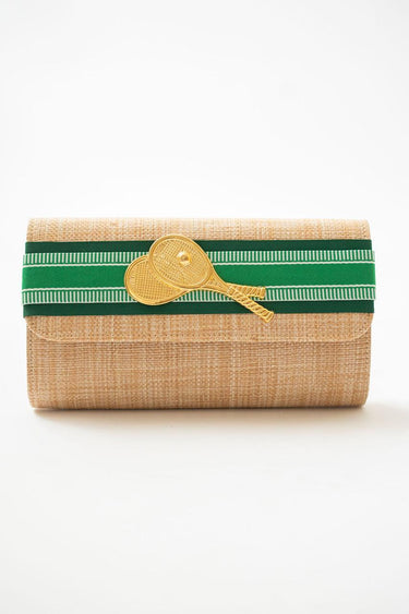 Lisi Lerch Avery Straw Clutch Green Palm Hunter Layer Double Tennis Rackets