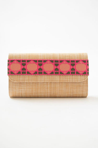 Avery Straw Clutch - Pink Shanghai Band