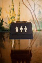 Lisi Lerch Black Faille Lulu with Three Nutcracker - Gold Bamboo Handle Handbag