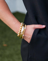 Lisi Lerch Bridget Bracelet Stack - 1 8mm Gold Beads Bracelet, 1 6mm Gold Beads with Freshwater Pearls & The Quinn - 3 Bracelet Stack
