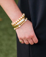 Lisi Lerch Bridget Bracelet Stack - 1 8mm Gold Beads Bracelet, 1 6mm Gold Beads with Freshwater Pearls & The Quinn - 3 Bracelet Stack