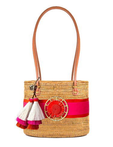 Lisi Lerch Charlotte Medium - Pink Layer with Nautical Raffia Flower With Pink Combo Tassel