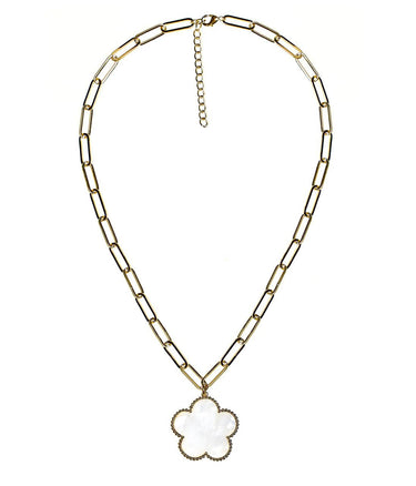 Lisi Lerch Clover - Gold & Pearl - Paperclip Charm Necklace