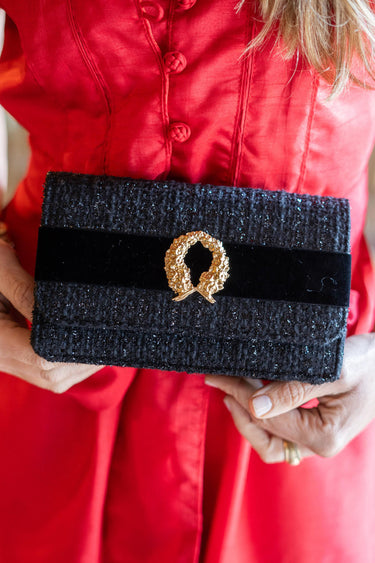 Lisi Lerch Coco Clutch - Black Velvet Band with Gold Wreath