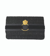 Lisi Lerch Coco Fold Over Bouclé Black Clutch With Gold Mini Door Knocker