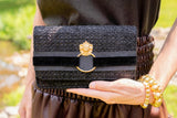 Lisi Lerch Coco Fold Over Bouclé Black Clutch With Gold Mini Door Knocker