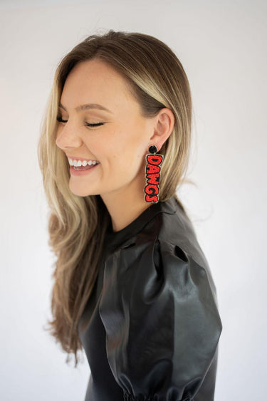 Lisi Lerch Dawgs Earring -  Red & Black Fabric Backed