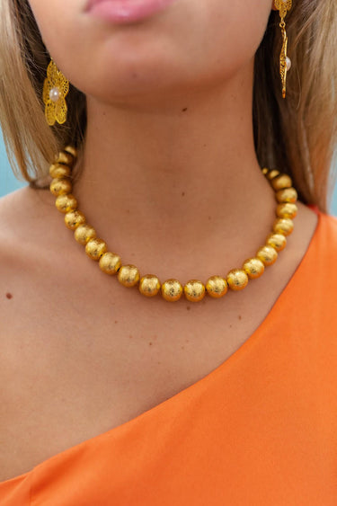 Lisi Lerch  Diana Single Strand Beaded  Large Necklace - 14mm -  Brushed Gold