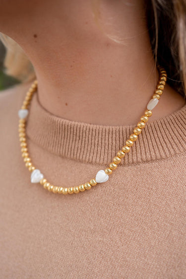 Lisi Lerch Diana Single Strand Beaded Necklace 6mm - Multi Mother of Pearl Heart