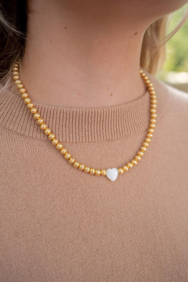 Lisi Lerch Diana Single Strand Beaded Necklace 6mm -  Single Mother of Pearl Heart