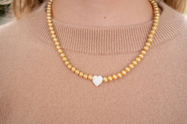 Lisi Lerch Diana Single Strand Beaded Necklace 6mm -  Single Mother of Pearl Heart
