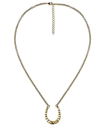 Lisi Lerch Gold Horseshoe Charm Necklace with Paper Clip Chain - 18k Gold Plated