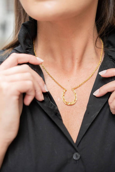 Lisi Lerch Gold Horseshoe Charm Necklace with Paper Clip Chain - 18k Gold Plated