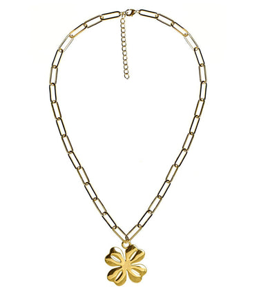 Lisi Lerch Gold Shamrock Charm Necklace with Paper Clip Chain - 18k Gold Plated