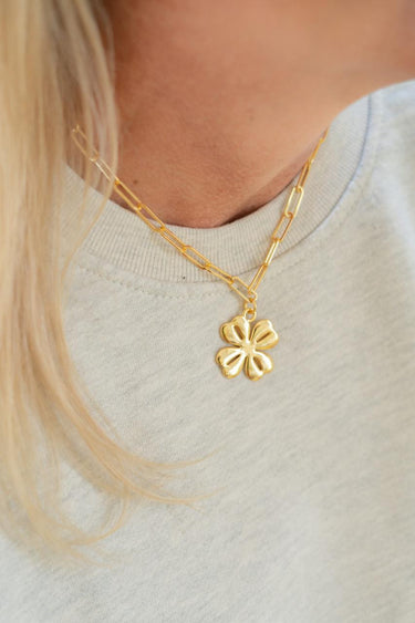 Lisi Lerch Gold Shamrock Charm Necklace with Paper Clip Chain - 18k Gold Plated
